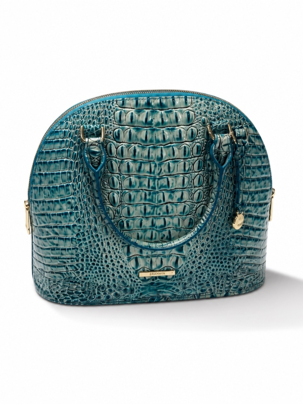 Brahmin Georgina Satchel Mineral Blue Embossed Leather Like New Tags & Dust Bag
